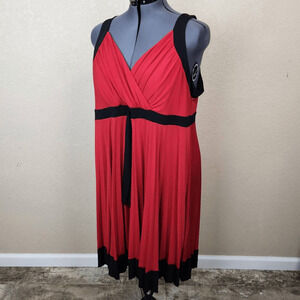 Studio 1940 Red and Black Sleeveless Pleated Dress 26/28W (4174)